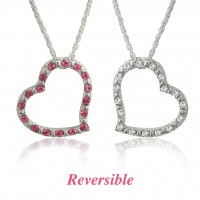 N755 Reversible Silver Plated Crystal Heart Necklace 3 Color103013-Pink & Clear
